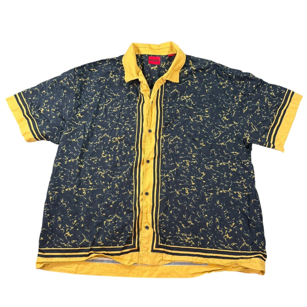 Hugo Boss Mens Egeeno Abstract Print Yellow Black Short Sleeve Shirt Size XXL
